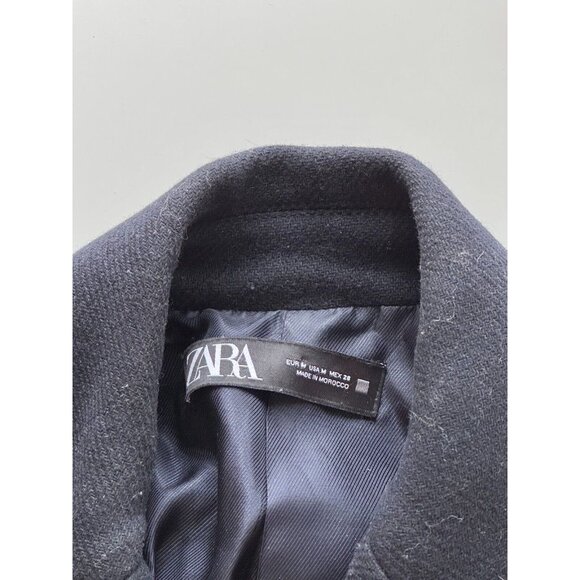 ZARA Navy Blue Wool Blend Double Breasted Short Peacoat Coat, Size M - Picture 11 of 12
